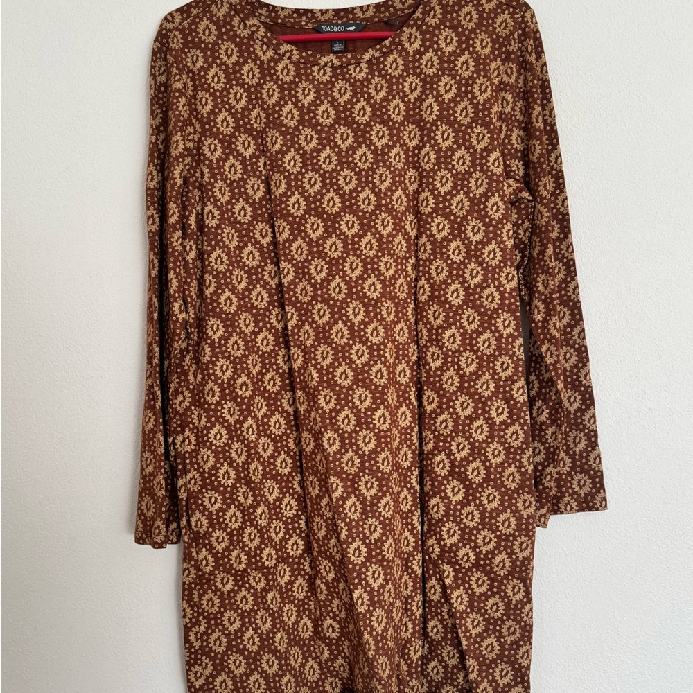 Toad&Co Windmere Women's Brown Beige Long Sleeve Dress with Pockets Size Large